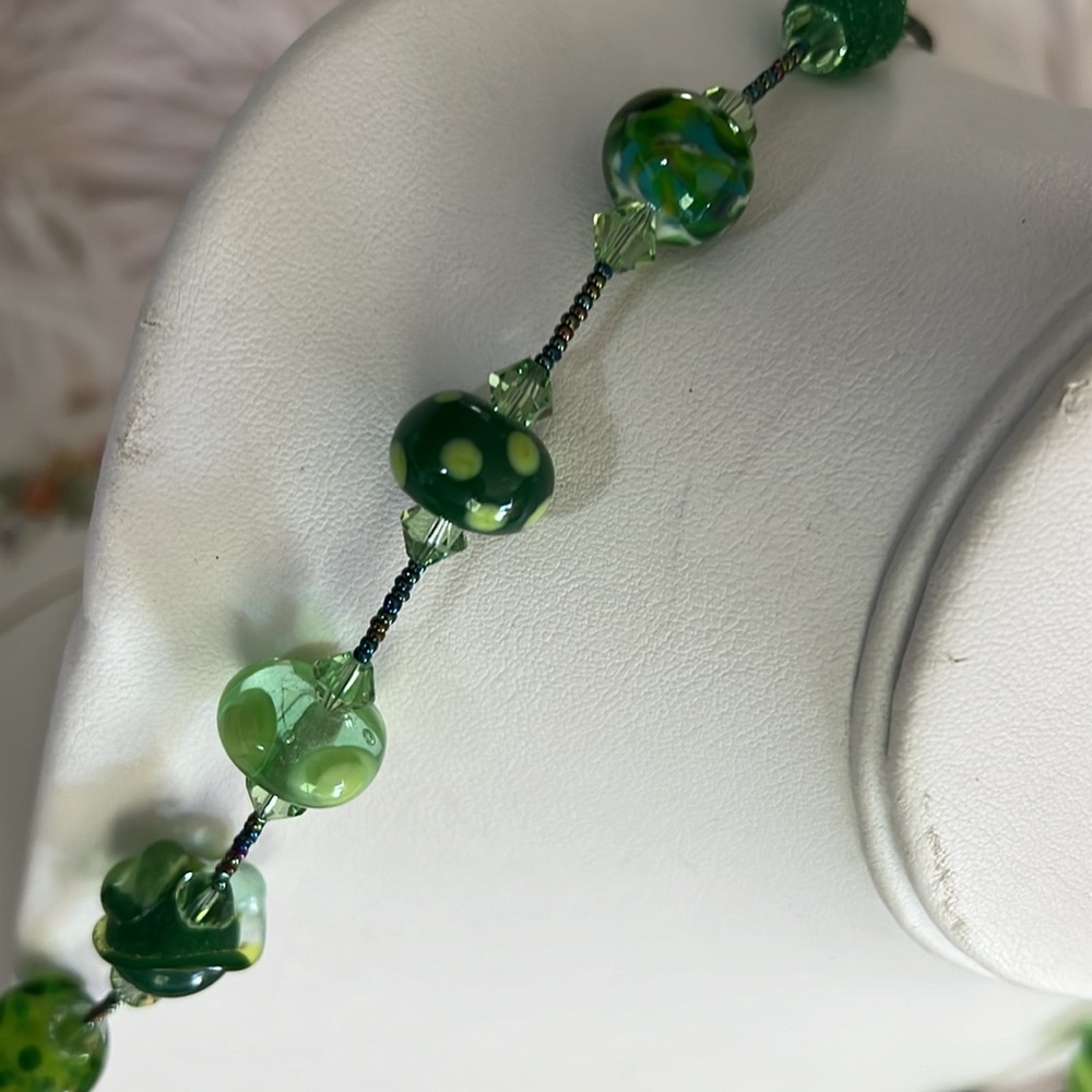 Glass Bead and Sterling Necklace - Picture 7 of 10